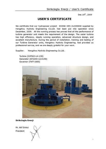 China Hangzhou Hydrotu Engineering Co.,Ltd. Zertifizierungen
